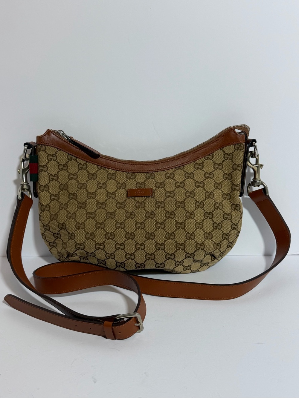 Gucci Tan Brown GG 1/2 Moon Canvas Bag